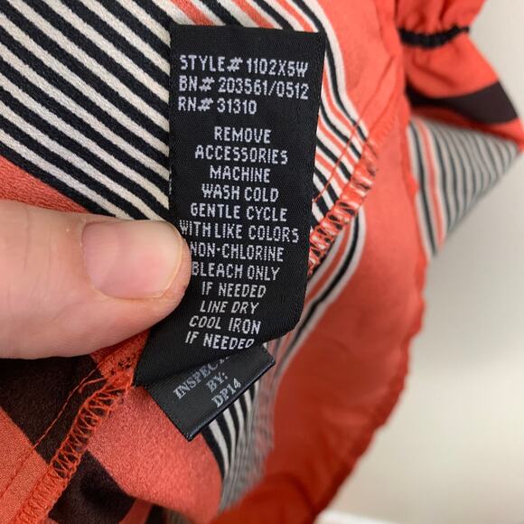 A Byer Dress Multi Stripe V neck Flounce Ruffle Sleeveless Dress Coral Orange M - Picture 9 of 10